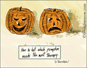 This is a Trick (or treat) question: The answer is either, neither, or both pumpkins. One could be minimizing, the other might be overreacting. The right answer is that more information is needed.